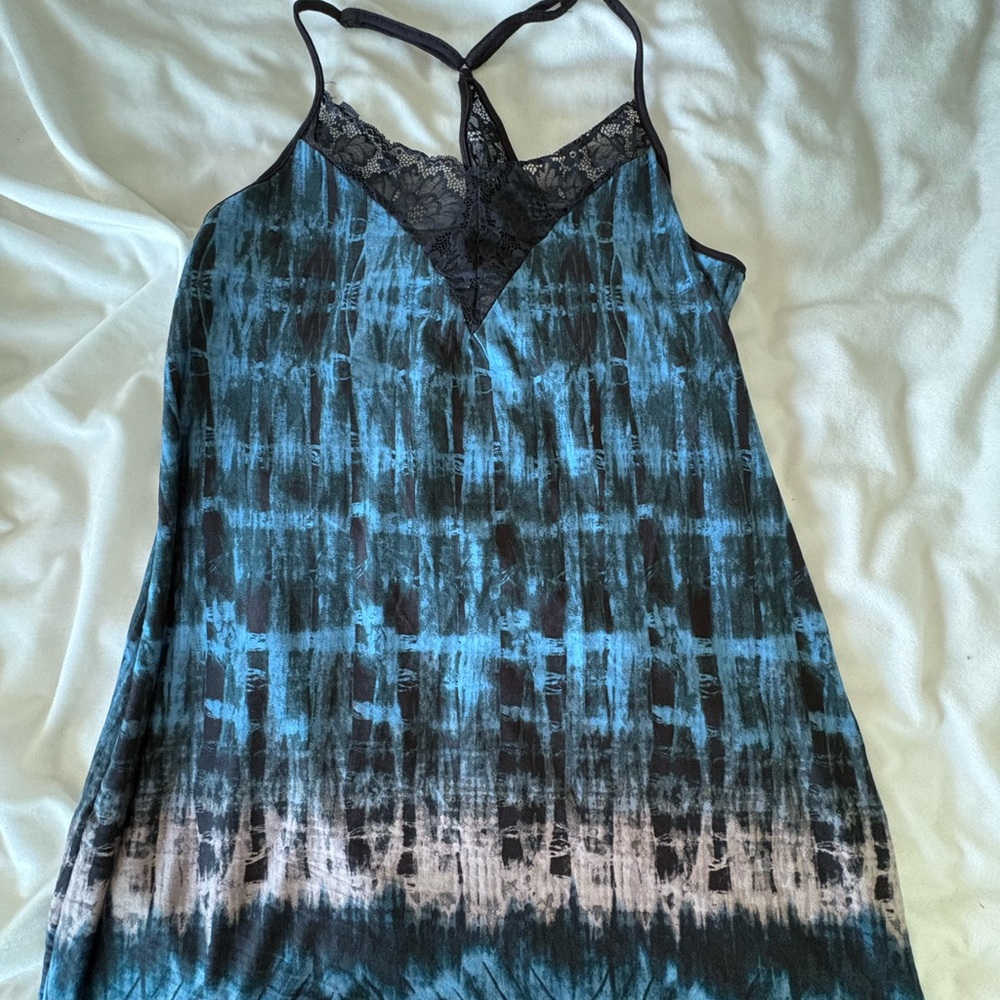 NWOT Linea Donatella Blue and Black Tie-Dye Chemise